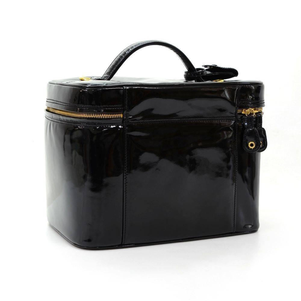 Chanel RARE Black Patent Leather Large Jewelry Travel Beauty Case Top