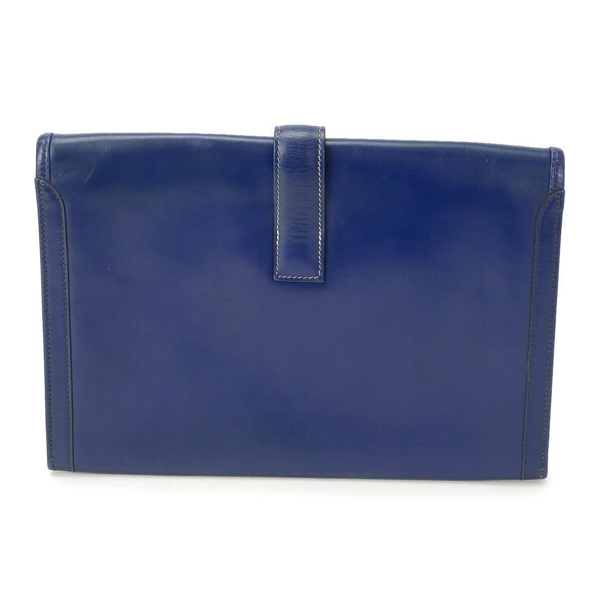 Hermes Blue Calfskin Leather Jige 'H' Evening Envelope Clutch Bag 1