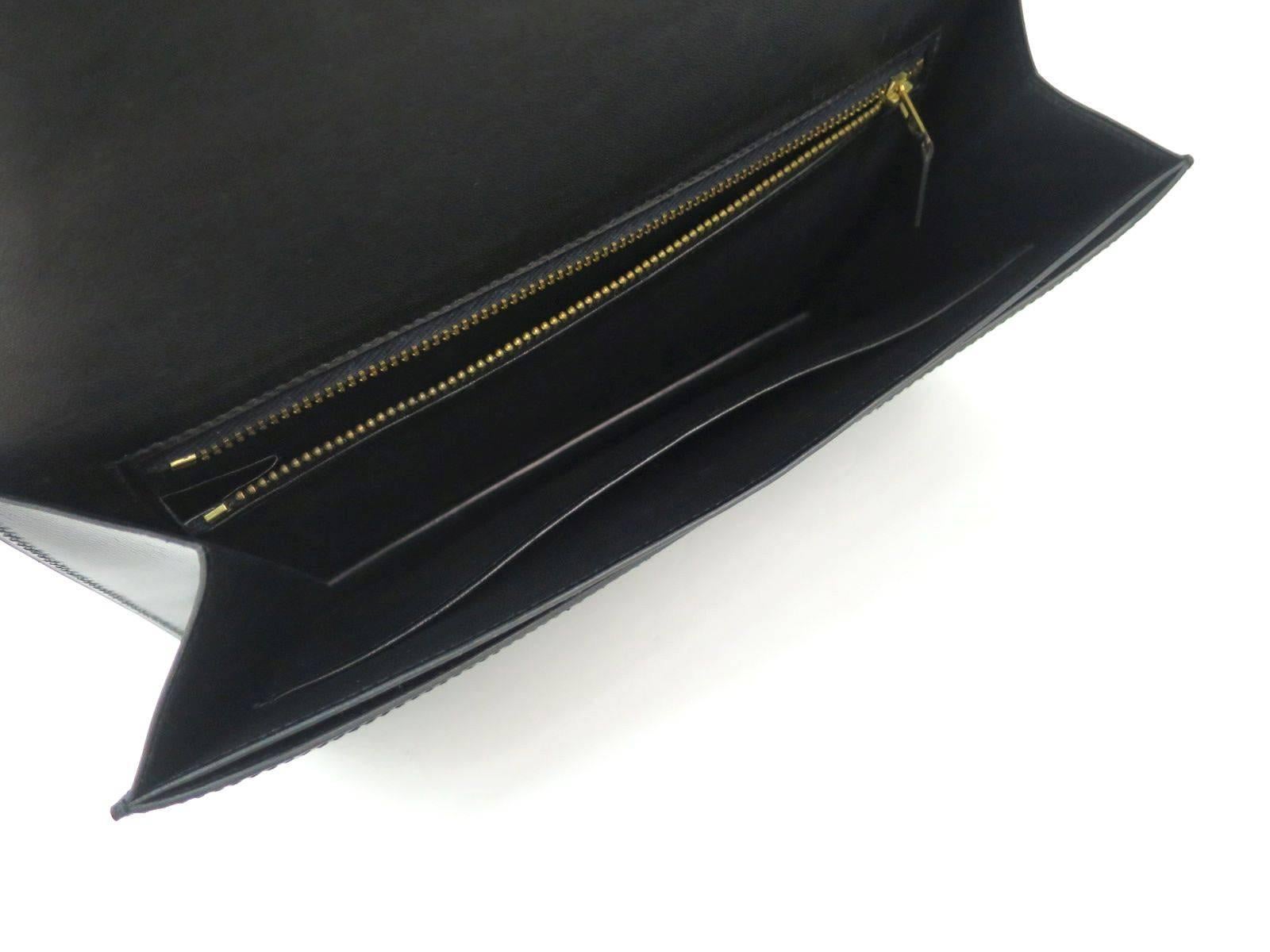 Women's Hermes RARE Vintage Black Leather Gold Hardware Envelope Clutch Bag