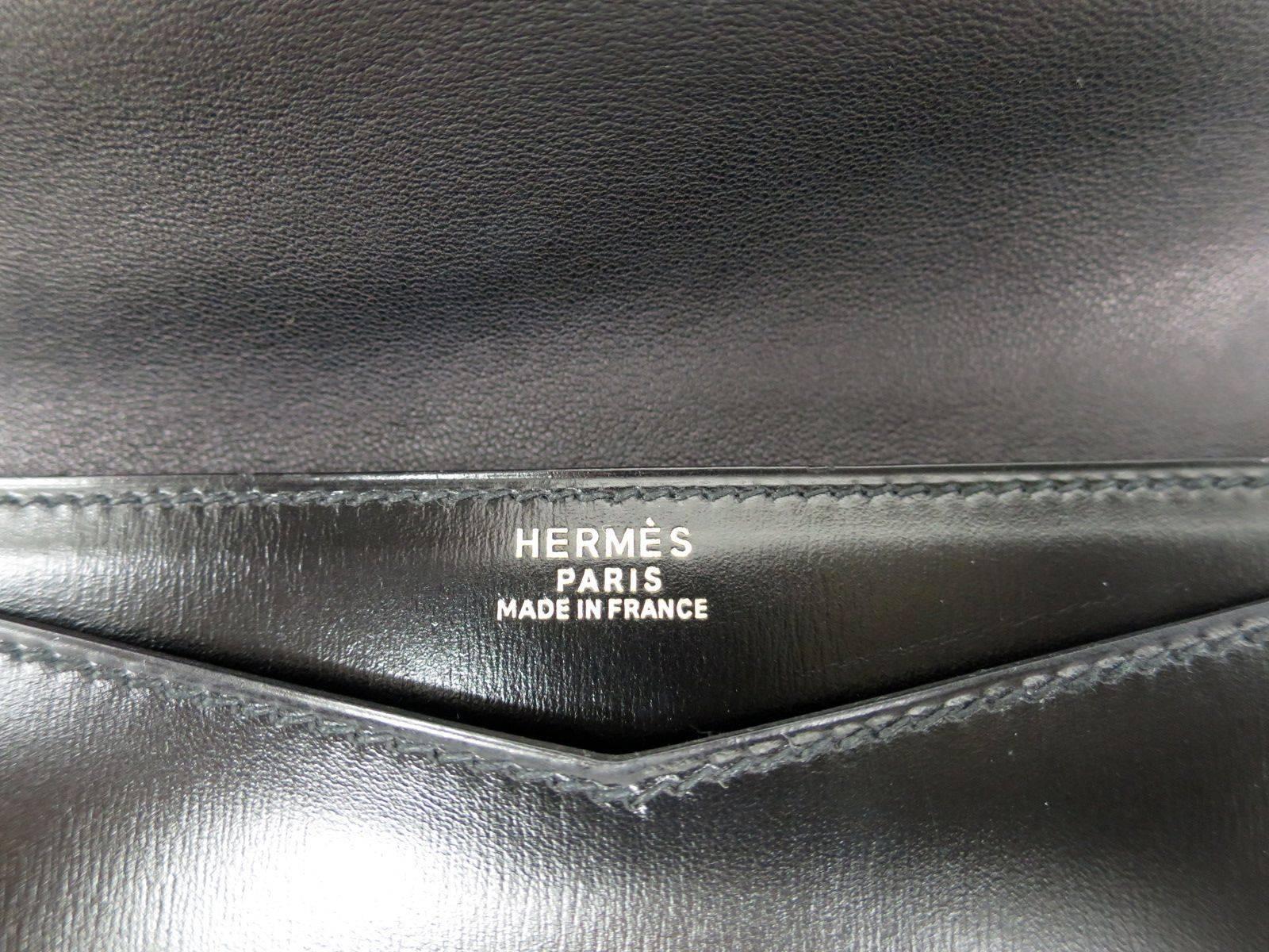 Hermes RARE Vintage Black Leather Gold Hardware Envelope Clutch Bag 1