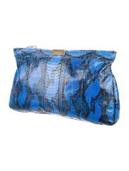 Jimmy Choo Electric Blue Black Snake Leather Envelope Pouch Clutch Bag
