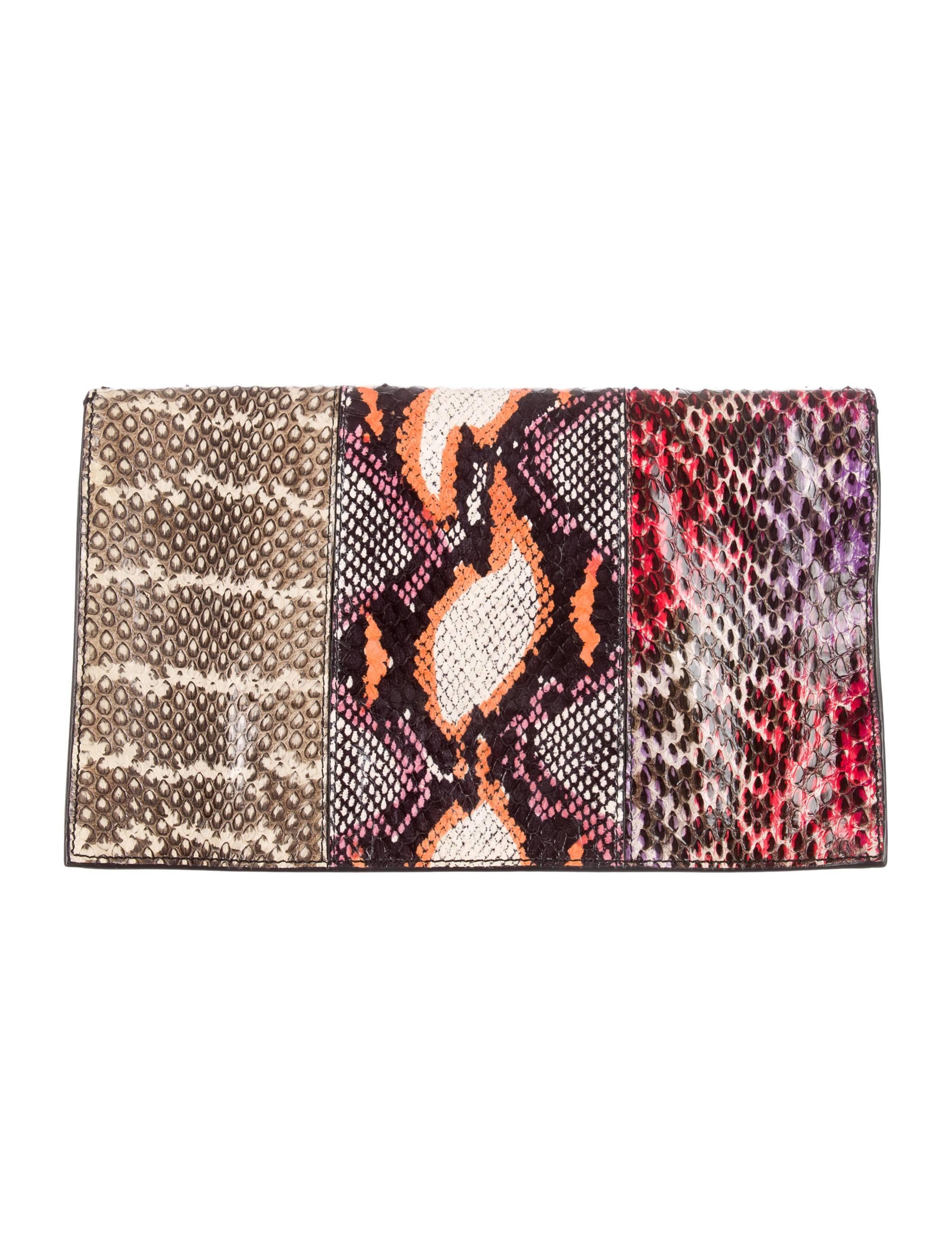 Women's Balenciaga Orange Pink Purple Black Snake Evening Envelope Clutch Bag