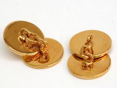 Hermes Gold 'Hermes Paris' Round Disc Men's Cufflinks