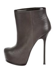 YSL NEW Black Gray Leather Platform Heels Booties Boots in Box