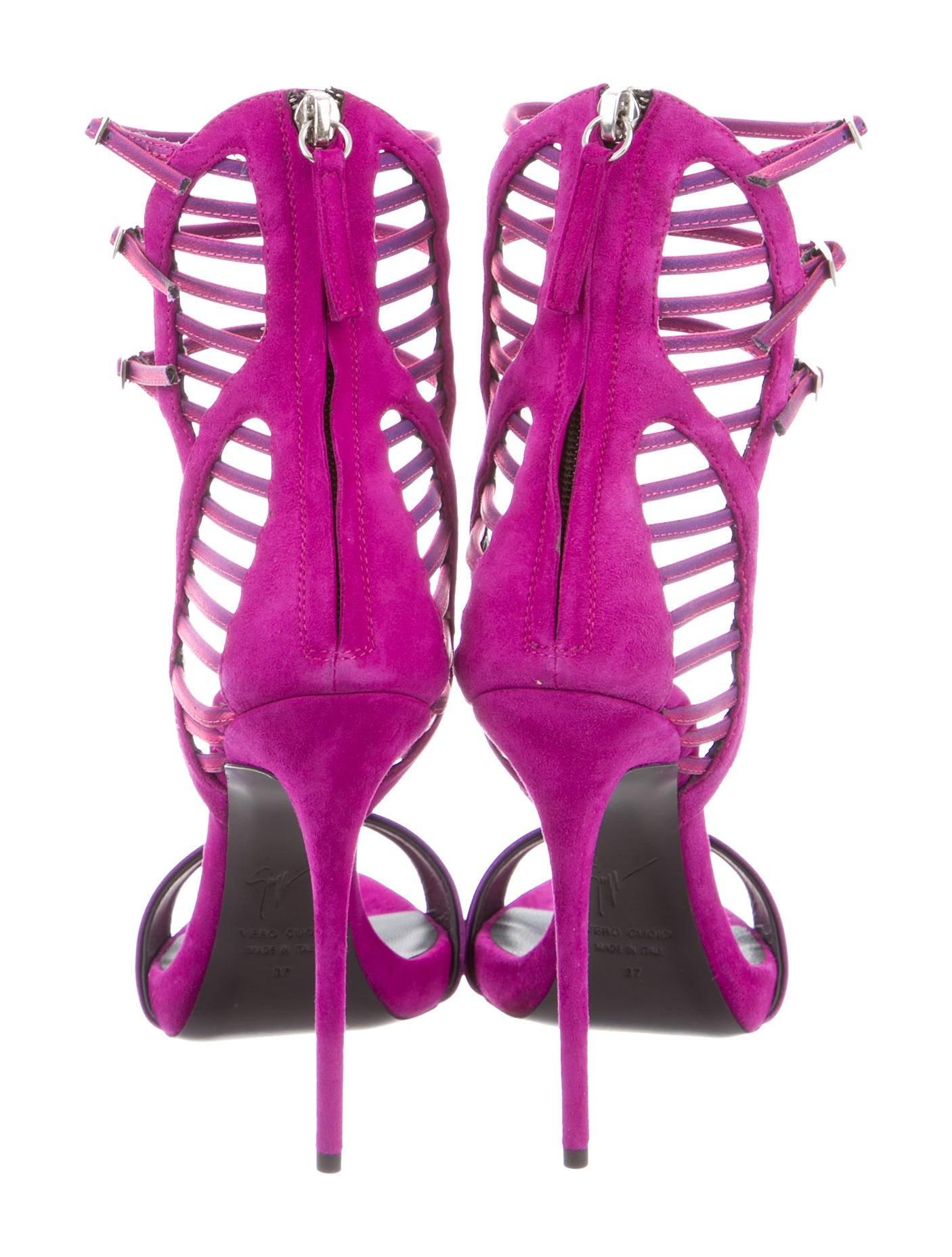 Giuseppe Zanotti NEW & SOLD OUT Fuschia Iridescent Cut Out Heels Sandals in Box 1