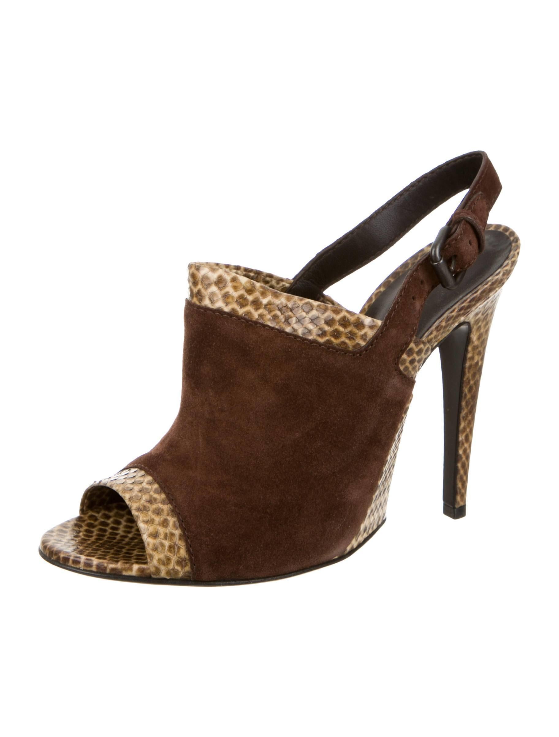 Women's Bottega Veneta NEW & SOLD OUT Brown Suede Snake Mule Sandals Heels in Box