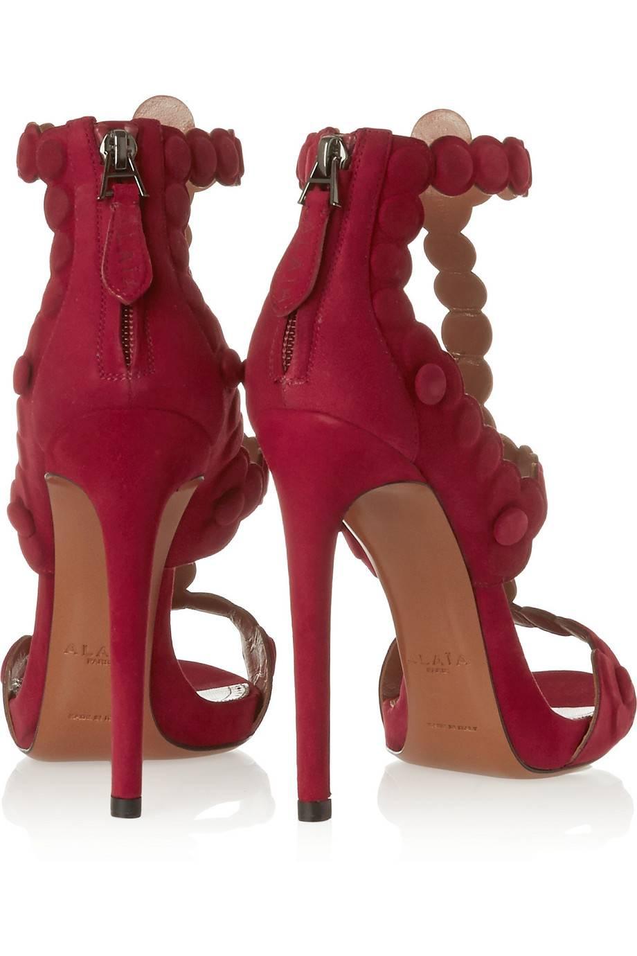 Women's Alaia NEW & SOLD OUT Red Suede Cage Raised Ball Sandals Heels in Box