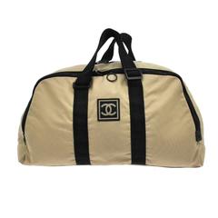 Retro Chanel Nude Tan Black Nylon CC Large Oversize Gym Travel Weekender Bag