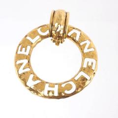 Chanel Vintage Oversize Large "CHANEL" Inscribed Logo 2 in 1 Hoop Earrings