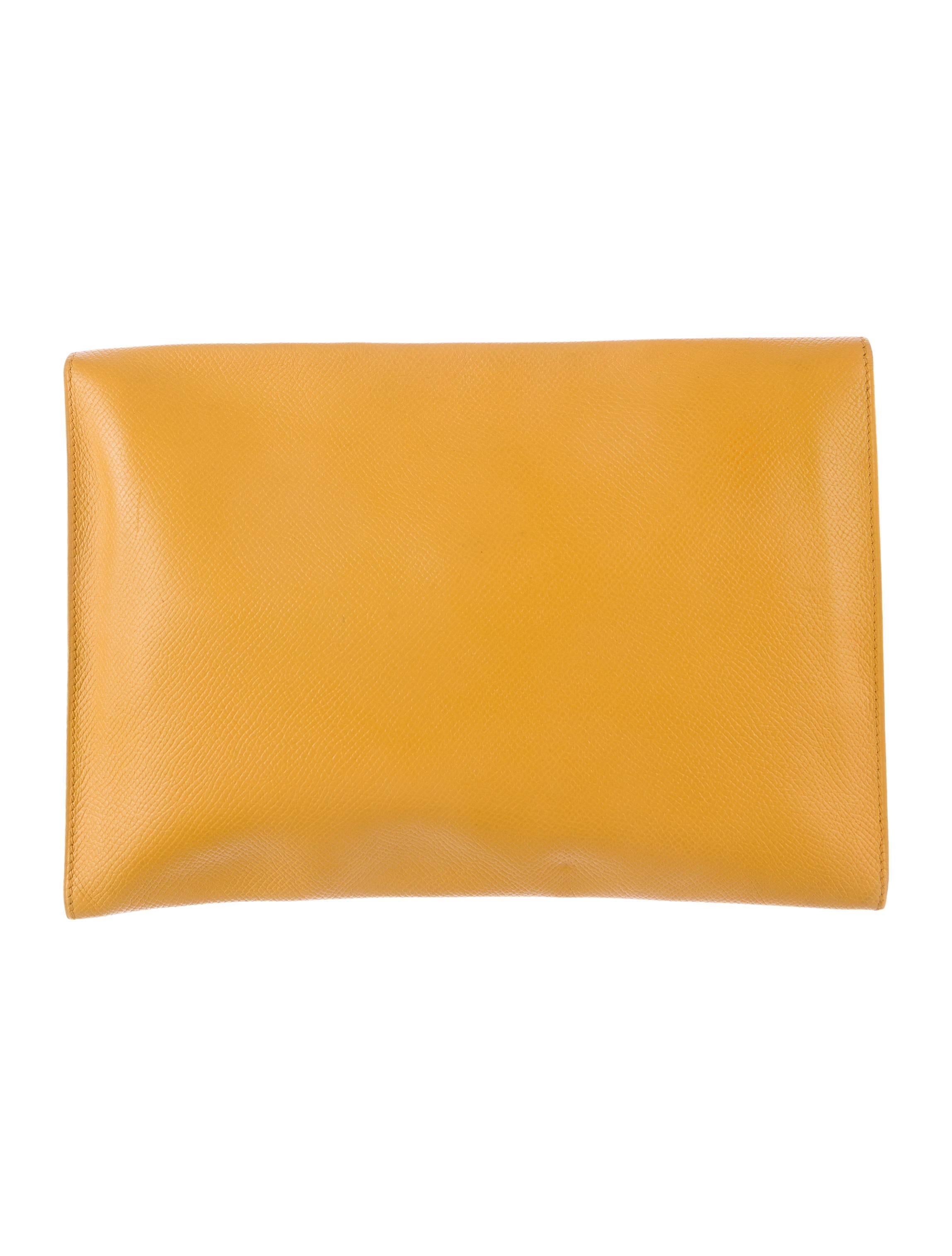 Hermes Vintage Yellow Leather 'H' Logo Envelope Clutch Flap Bag In Good Condition In Chicago, IL