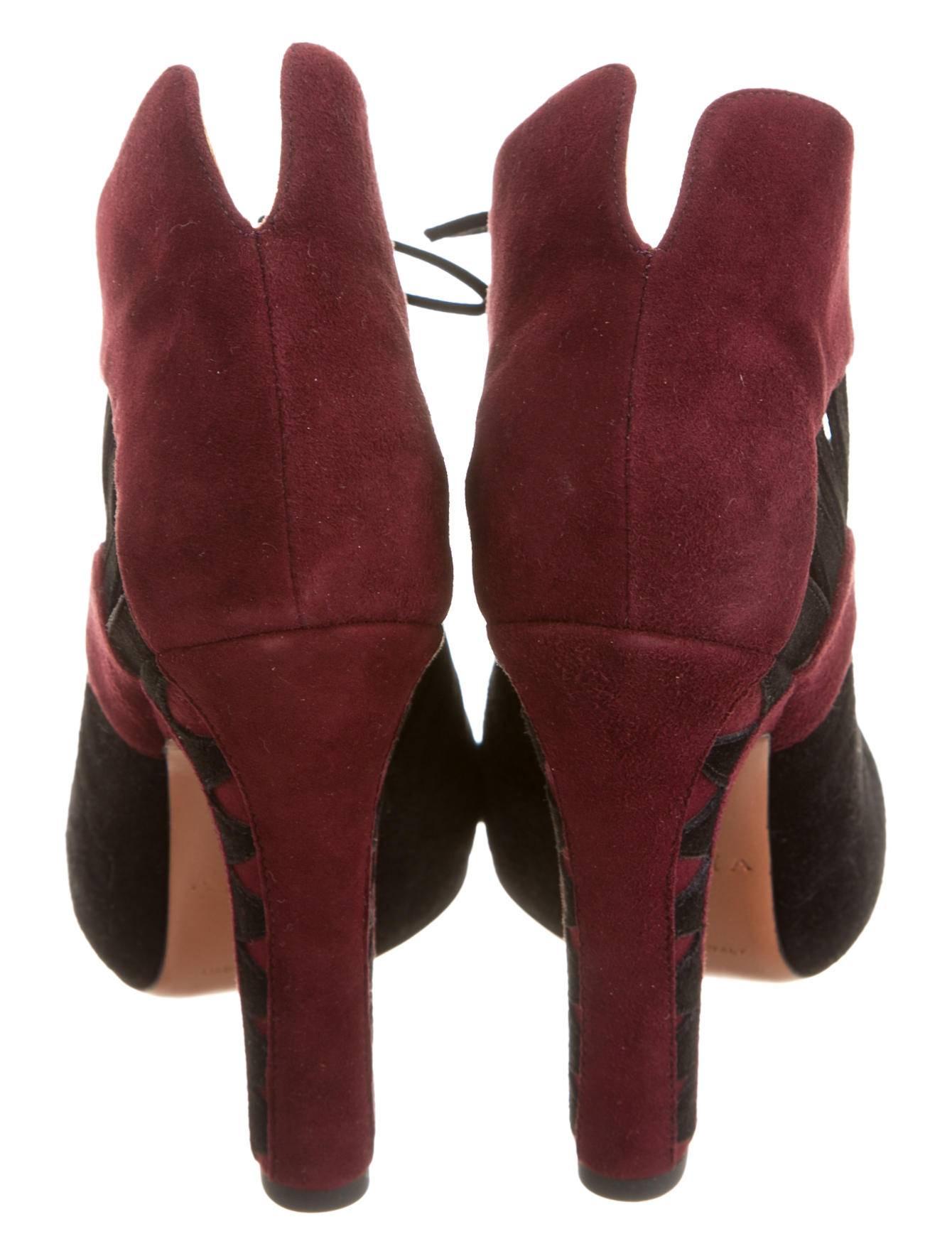 Alaia NEW & SOLD OUT Burgundy Black SuedeCut Out Lace Up Ankle Booties in Box  1