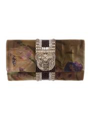 Dries Van Noten Floral Gold Satin Bead Chain Strap Envelope Flap Clutch Bag