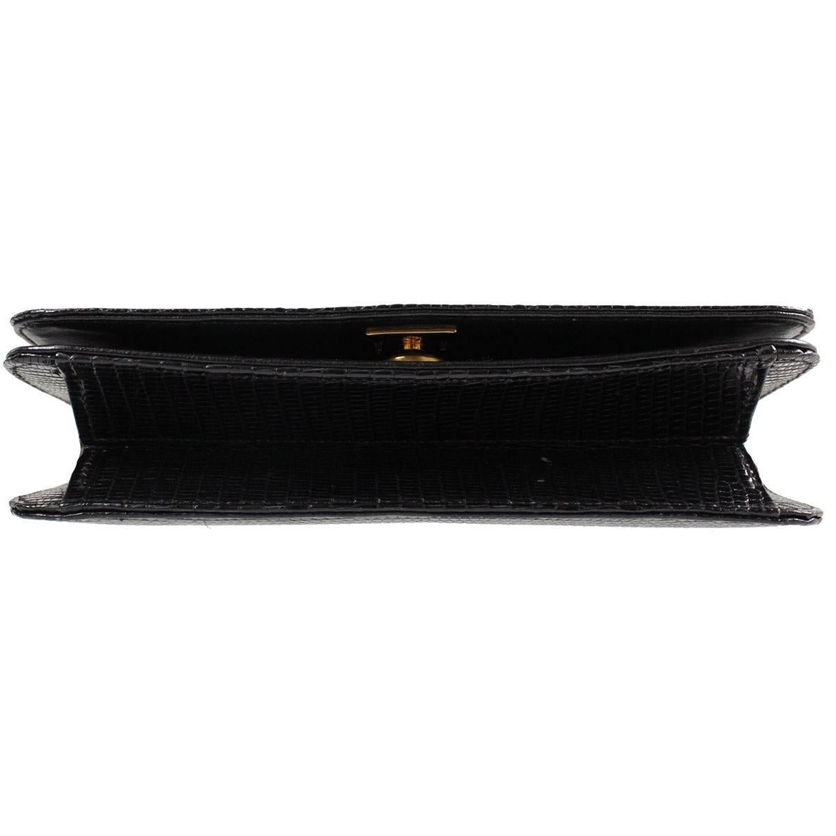 Women's Chanel RARE Vintage Black Lizard Leather Gold CC Flap Crossbody Shoulder Bag