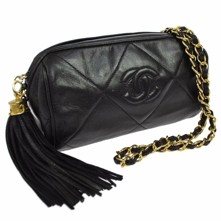 Chanel Black Lambskin Quilted Gold Chain Barrel Evening Shoulder Crossbody Bag at 1stdibs