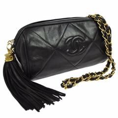 Vintage Chanel Black Lambskin Quilted Gold Chain Barrel Evening Shoulder Crossbody Bag