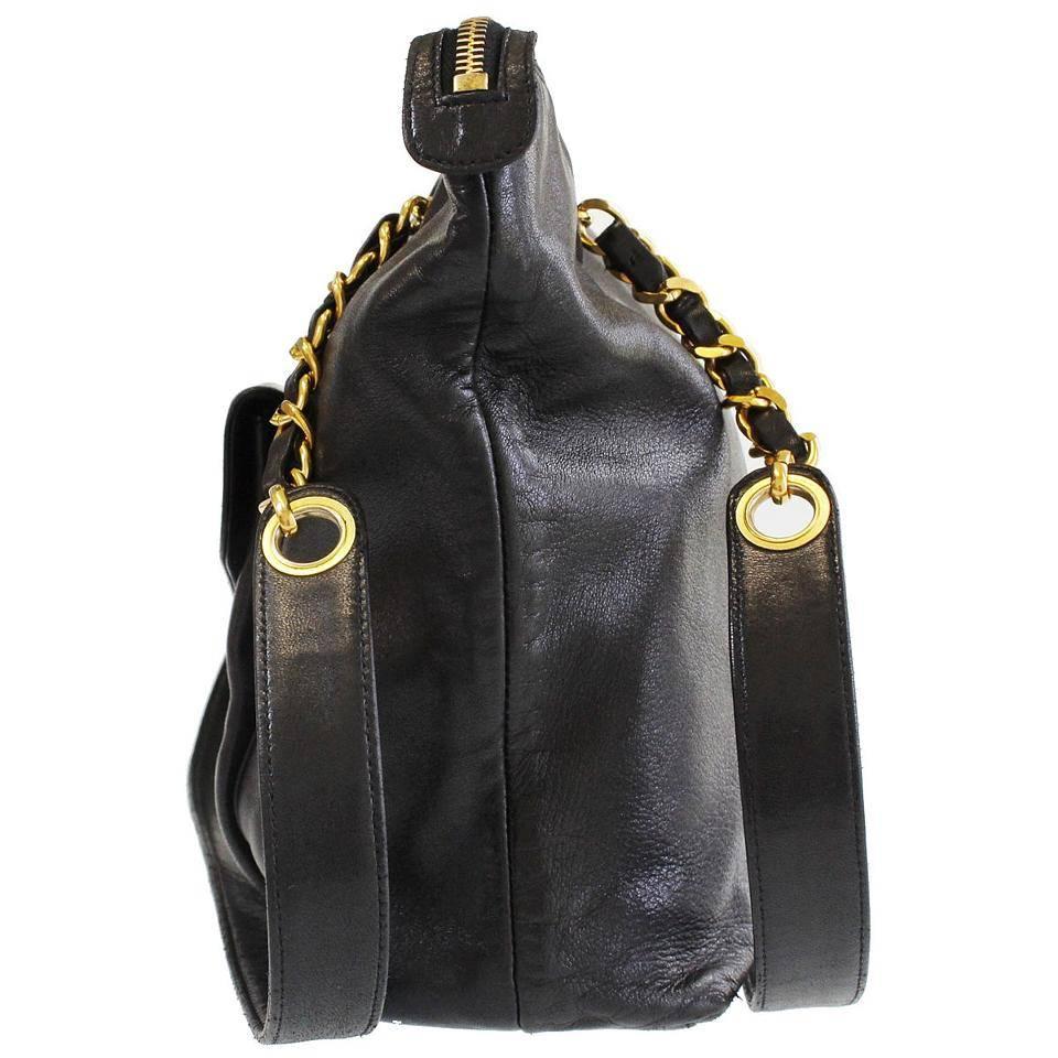 Chanel Black Leather Gold CC Chain Carry All Shopper Tote Shoulder Bag 1
