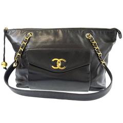 Chanel Black Leather Gold CC Chain Carry All Shopper Tote Shoulder Bag