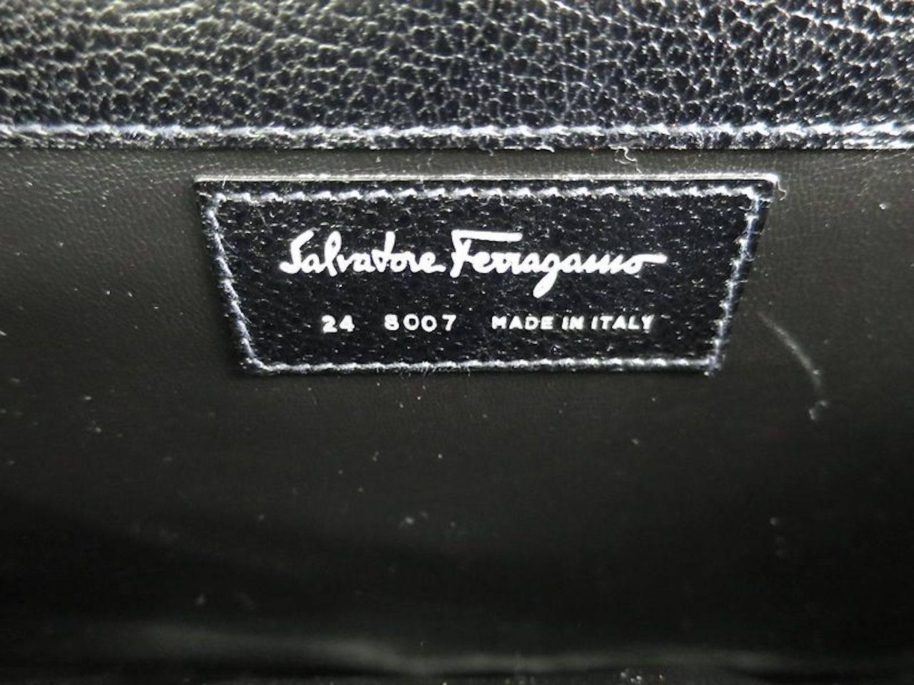 Salvatore Ferragamo Black Leather Palladium Men's Attache Briefcase with Key 2