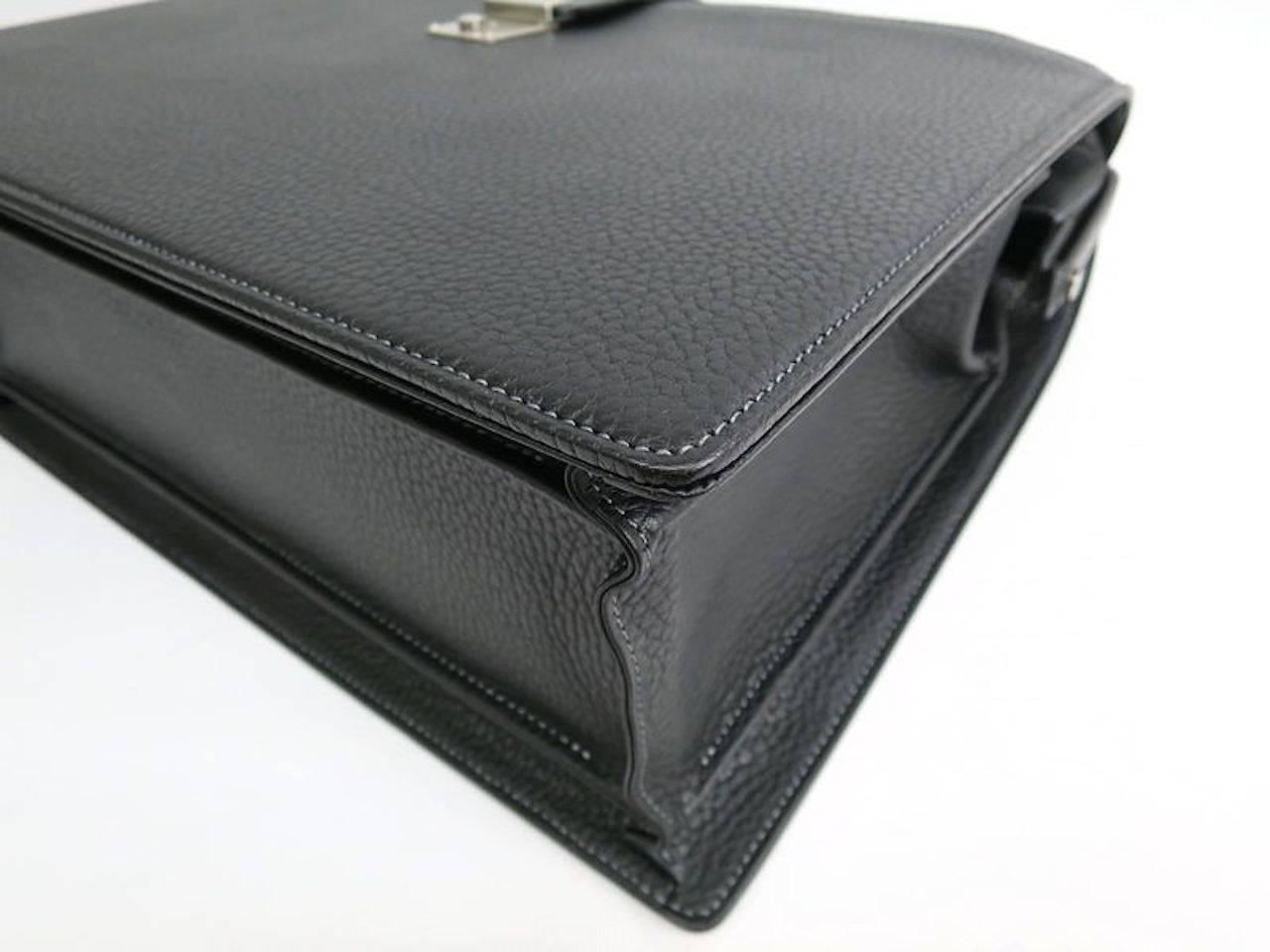 Burberry Black Leather Palladium Men's Attache Briefcase in Box In Excellent Condition In Chicago, IL