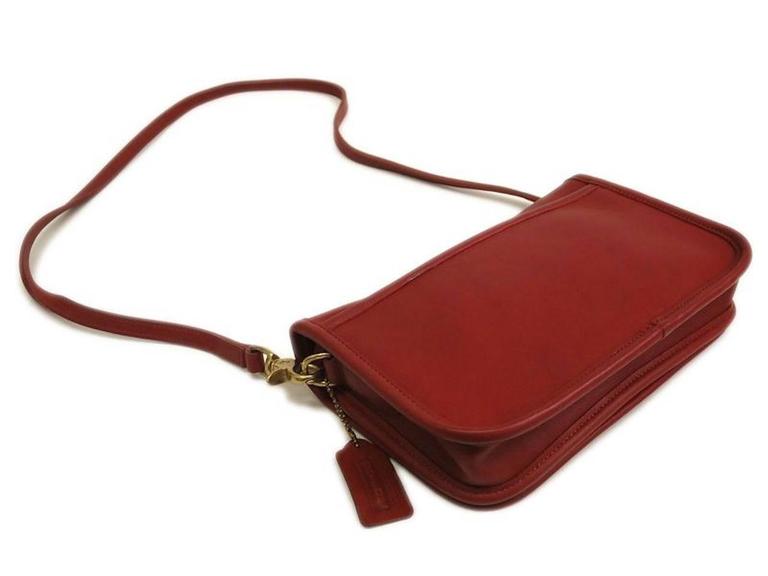 Coach Vintage Red Leather Satchel Crossbody Shoulder Flap Bag at