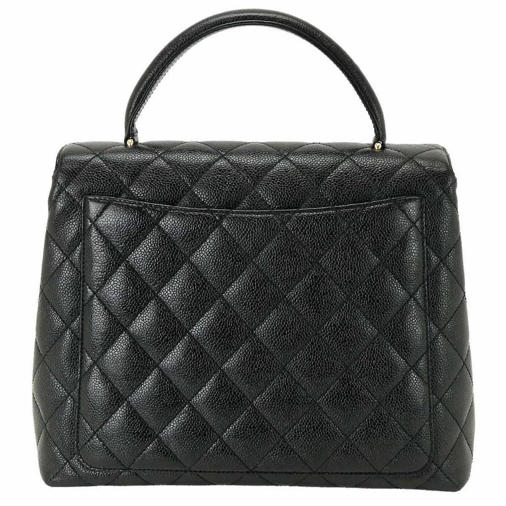 Chanel Vintage Black Caviar Leather Gold HW Kelly Style Top Handle Satchel Bag 1