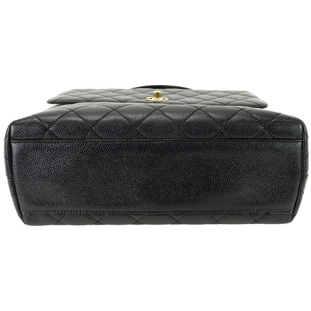 Chanel Vintage Black Caviar Leather Gold HW Kelly Style Top Handle Satchel Bag 2