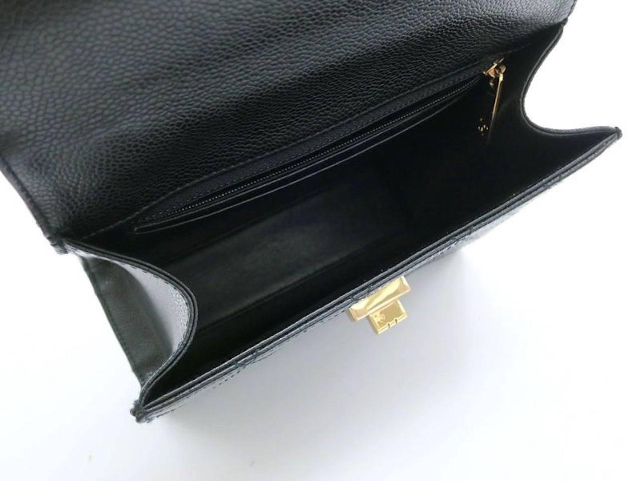Chanel Black Caviar Leather Gold Kelly Style Box Top Handle Satchel Bag in Box 1
