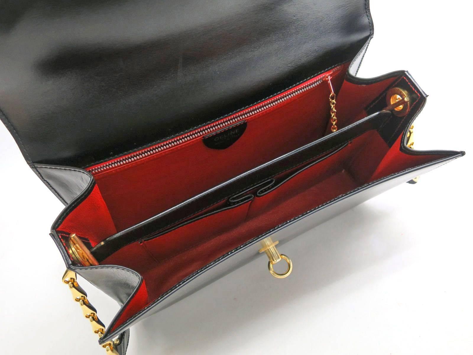 Celine Black Leather Gold Chain Flap Clutch Evening Shoulder Crossbody Bag 1