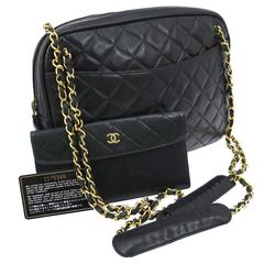 Chanel Vintage Camera Black Lambskin Gold Chain Shoulder Bag With Wallet