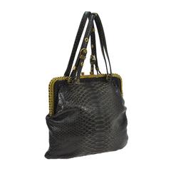 Bottega Veneta Gold Kisslock Python Snakeskin Top Handle Satchel Shoulder Bag