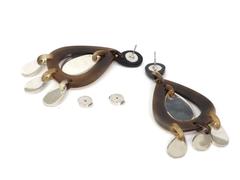 Hermes Cognac Brown Ivory Horn Resin Chandelier Dangle Drop Earrings in Box