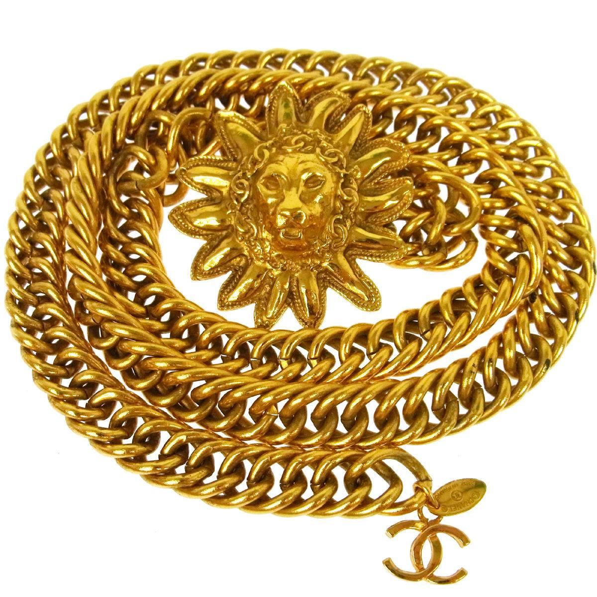 Chanel Vintage CC Charm Gold Chain Link Lion Mane Waist Belt 