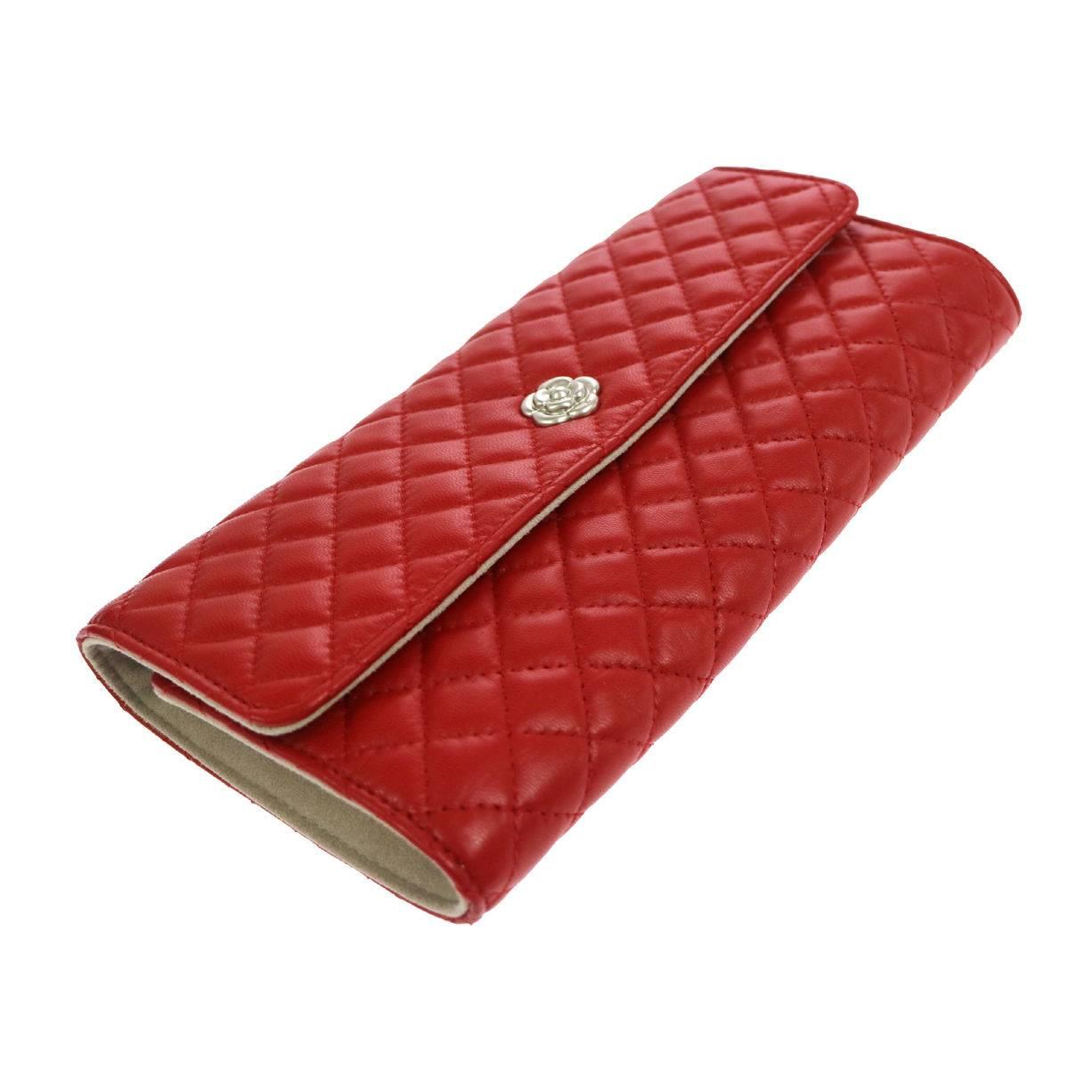 Chanel NEW Red Lambskin Jewelry Case Travel Clutch Bag Roll Box