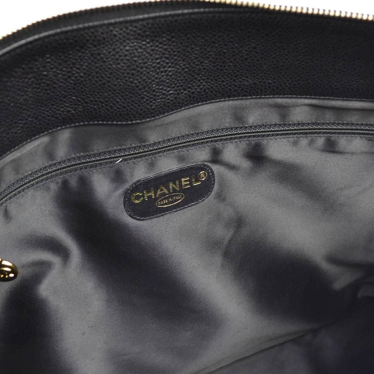 Chanel Black Caviar Leather Large Weekender Travel Shoulder Shopper Tote Bag 2