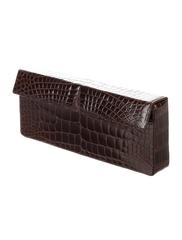 Prada Chocolate Brown Gator Skin Leather Gold Evening Envelope Clutch Bag