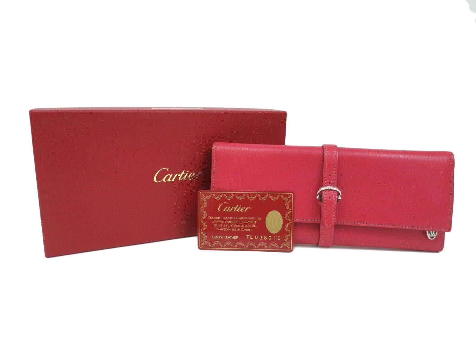 Cartier NEW Pink Leather Jewelry Vanity Travel Storage Clutch Case Bag in Box 1