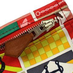 Hermes Rare Multi Color Silk Cosmetic Pouch Wristlet Baguette Clutch Bag