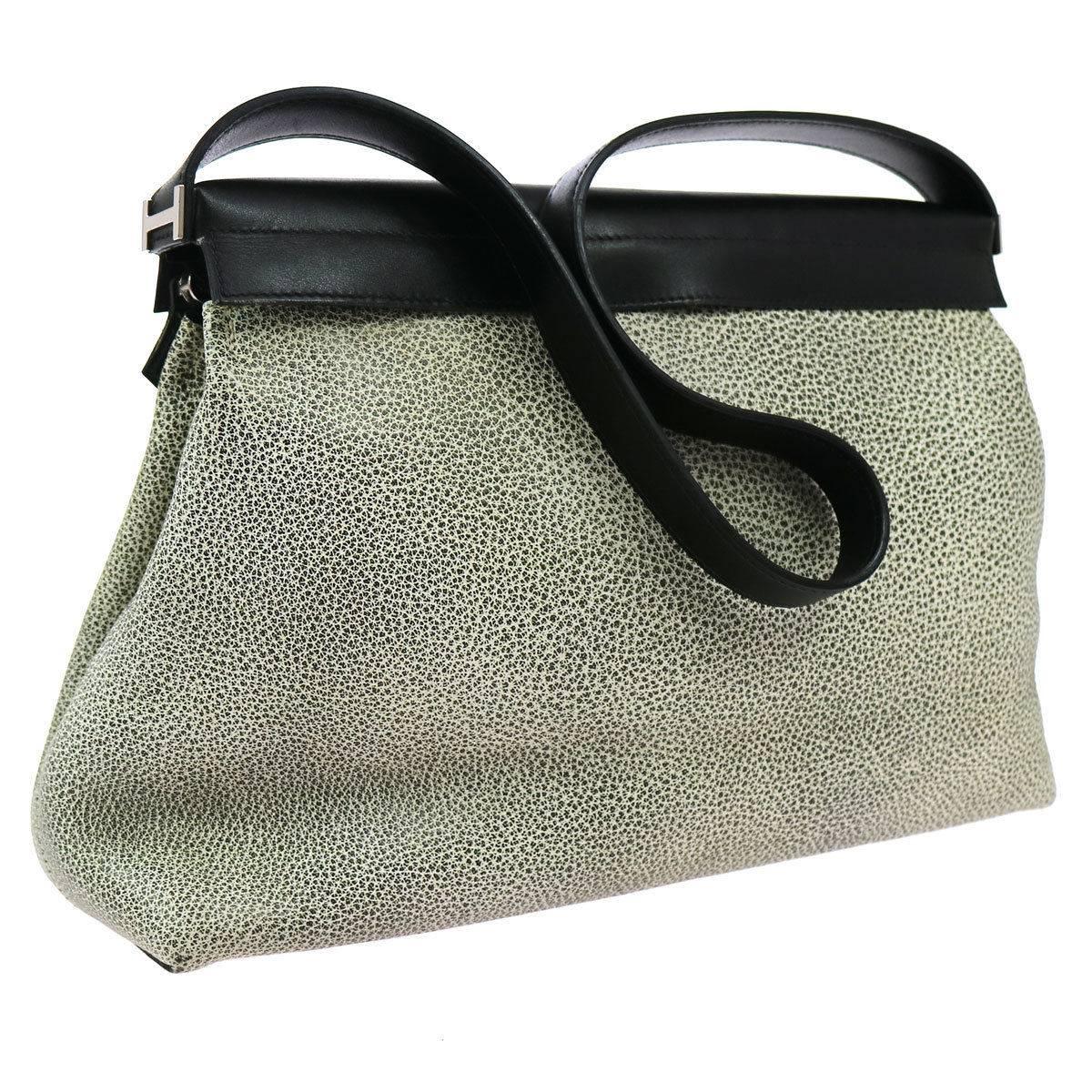Hermes Speckled Colorblock Leather Palladium 'H' Top Handle Evening Shoulder Bag