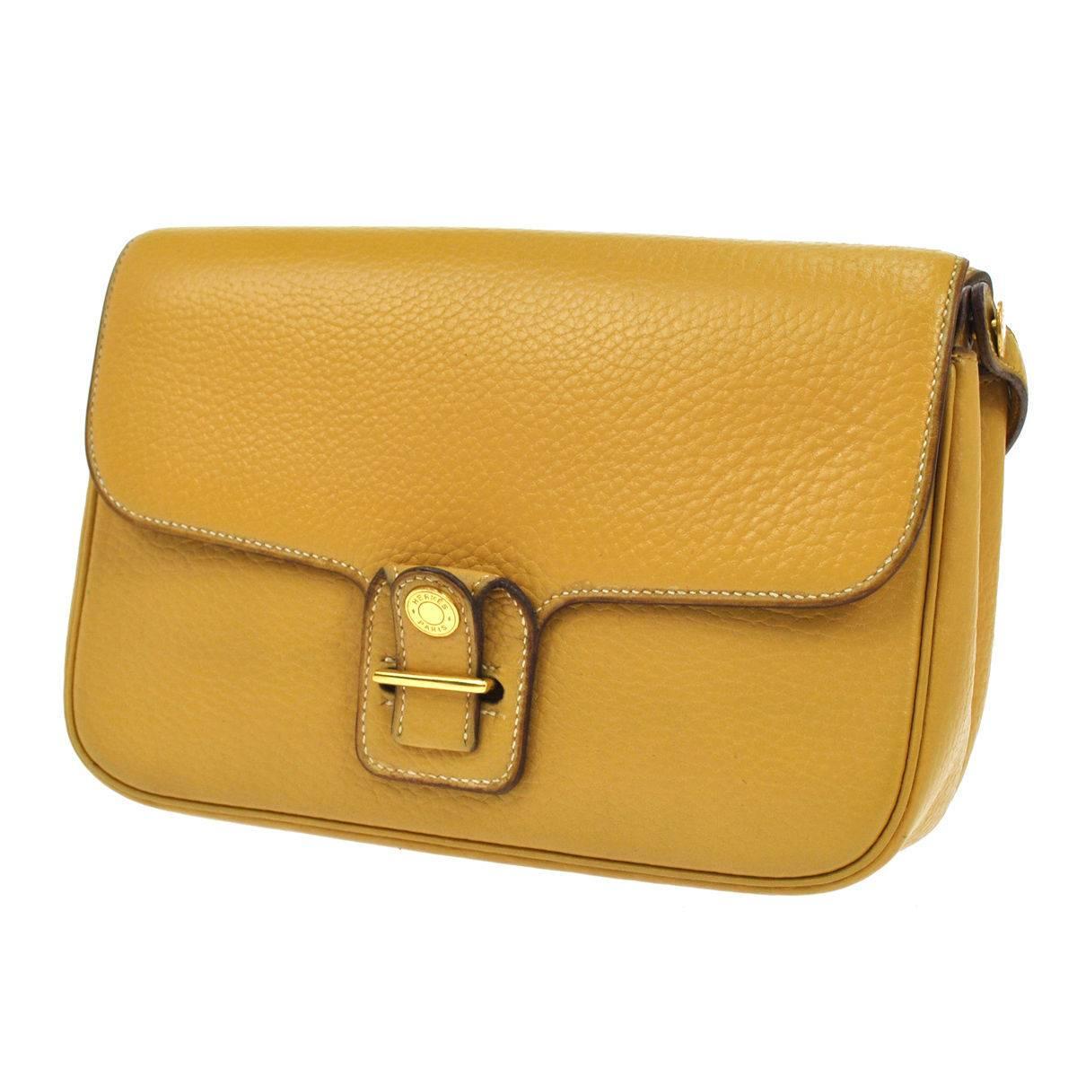 Hermes Vintage Mustard Leather Gold Hardware Crossbody Shoulder Bag at