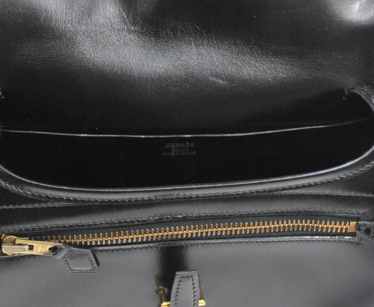 Hermes Vintage Black Leather Gold Hardware Evening Shoulder Crossbody Flap  Bag at 1stDibs