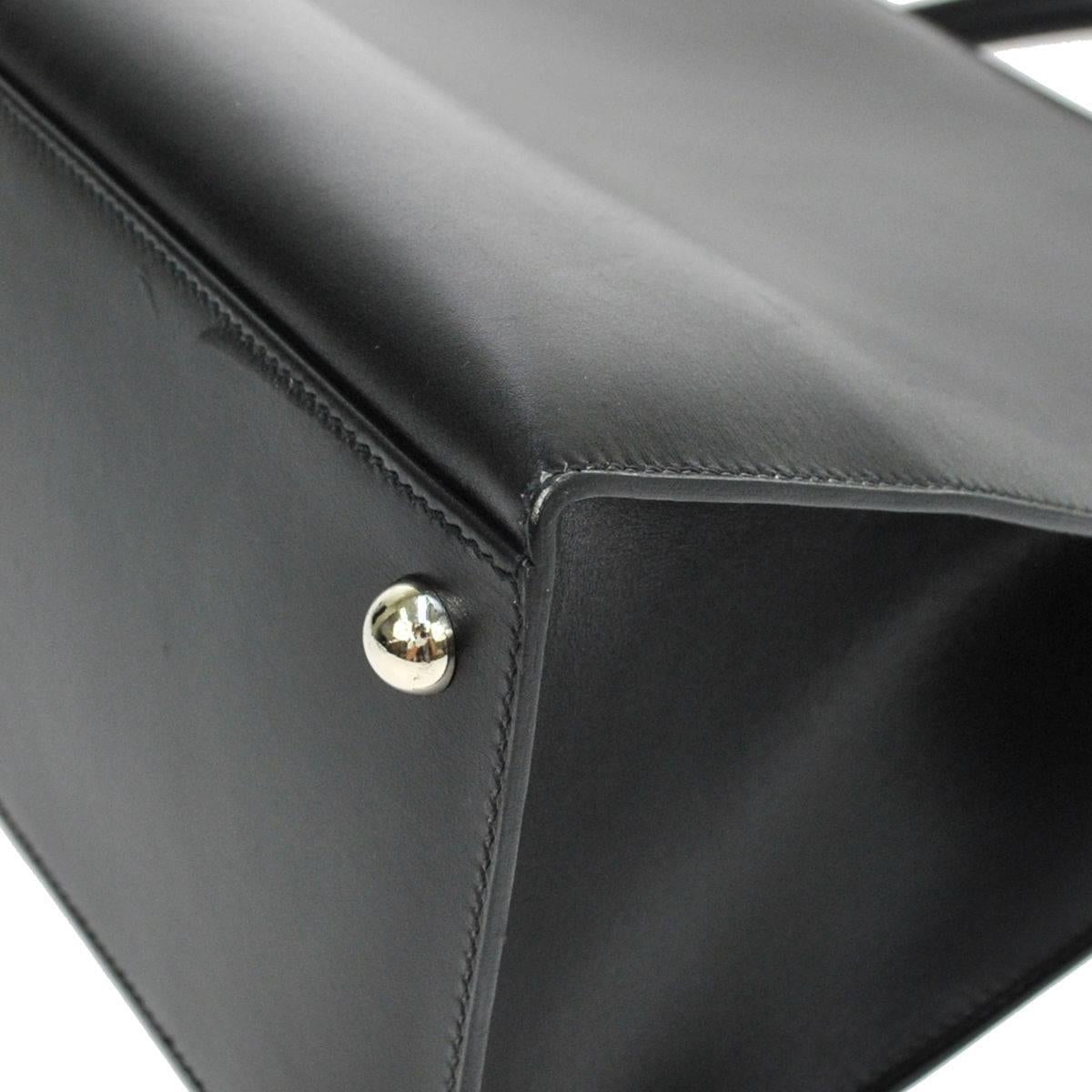 Women's Hermes Vintage Black Leather Palladium Top Handle Satchel Bag