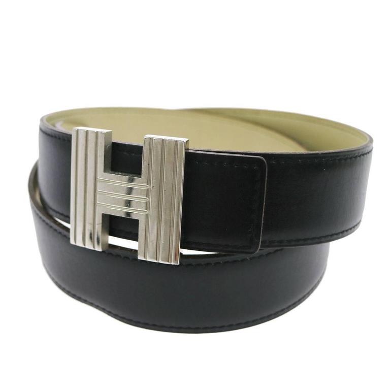 Hermes Black Leather Palladium 'H' Cadena Buckle Waist Belt at 1stDibs