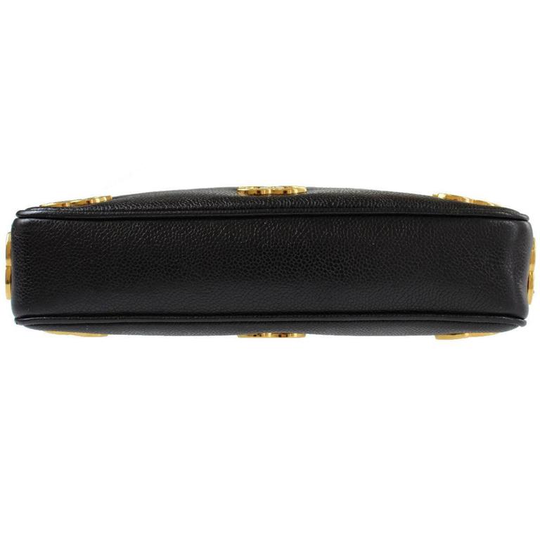Chanel Vintage Black Caviar Leather Gold Charms Chain Shoulder Shopper ...