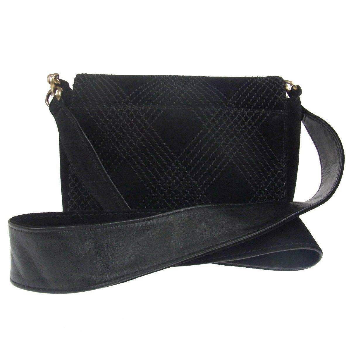Chanel Black Suede Cross Stitch Gold Hardware Turnlock Shoulder Flap Bag In Good Condition In Chicago, IL
