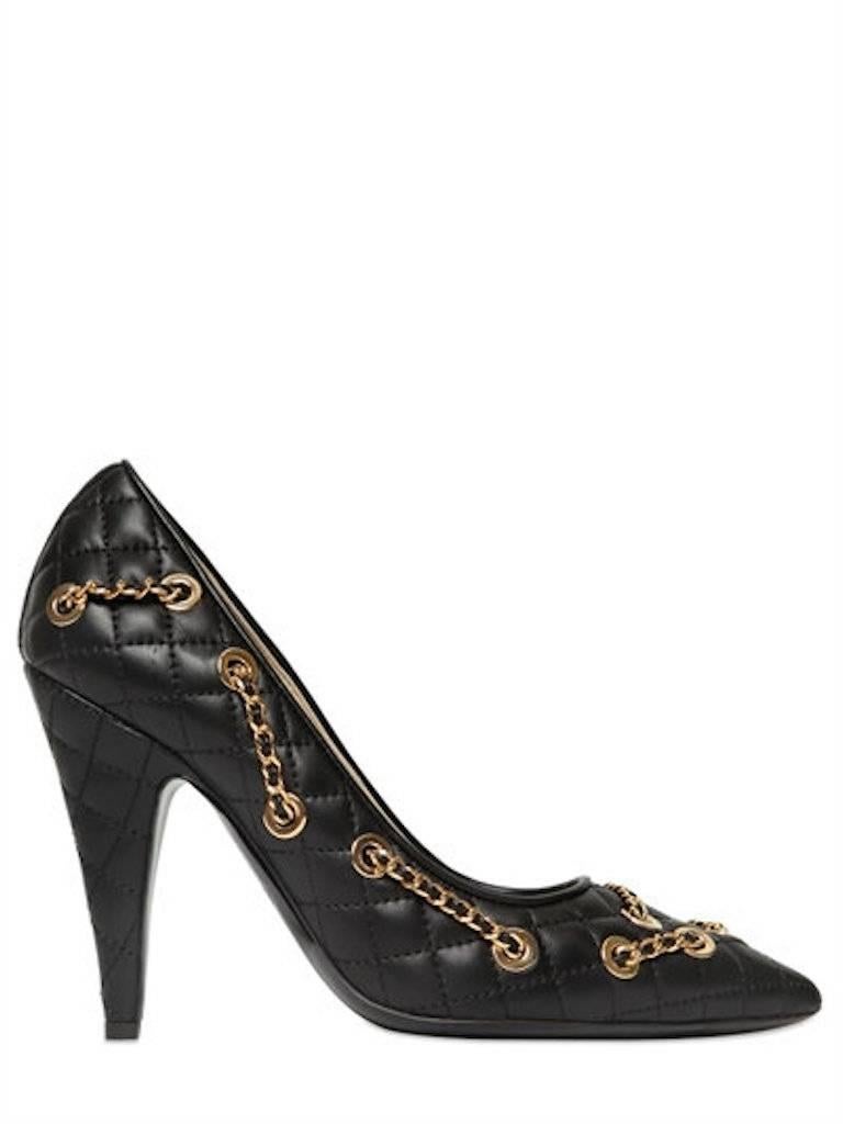 gold chain heels pumps