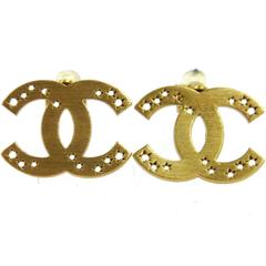 Chanel Vintage Gold Tone Charm Star Stud Earrings