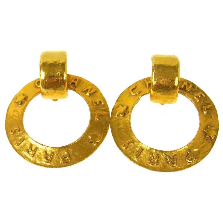 Chanel Vintage Gold Paris Round Two In One Dangle Chanel Vintage Gold Paris Round Two In One Dangle Doorknocker Earrings