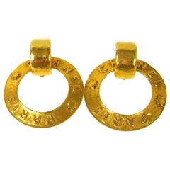 Chanel Vintage Gold 'Chanel Paris' Round Two in One Dangle Doorknocker Earrings 10