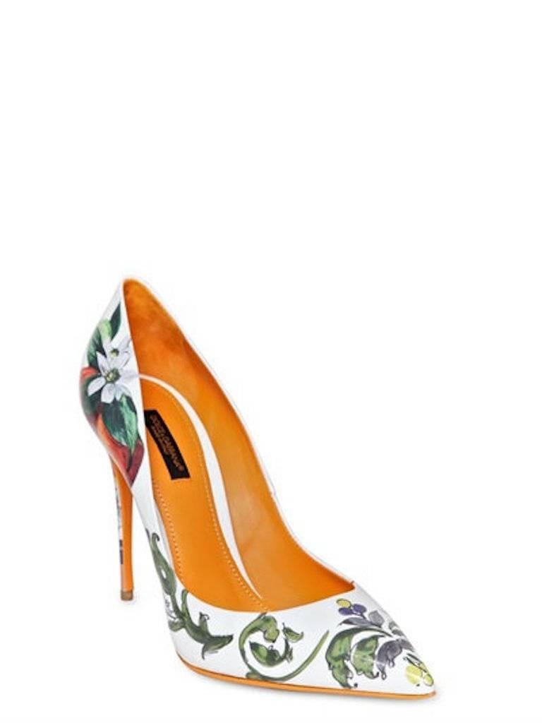 Beige Dolce & Gabbana NEW Patent Leather Multi Floral High Heels Pumps Shoes in Box