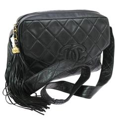 Chanel Vintage Black Lambskin Gold Hardware Camera Flap Shoulder Bag